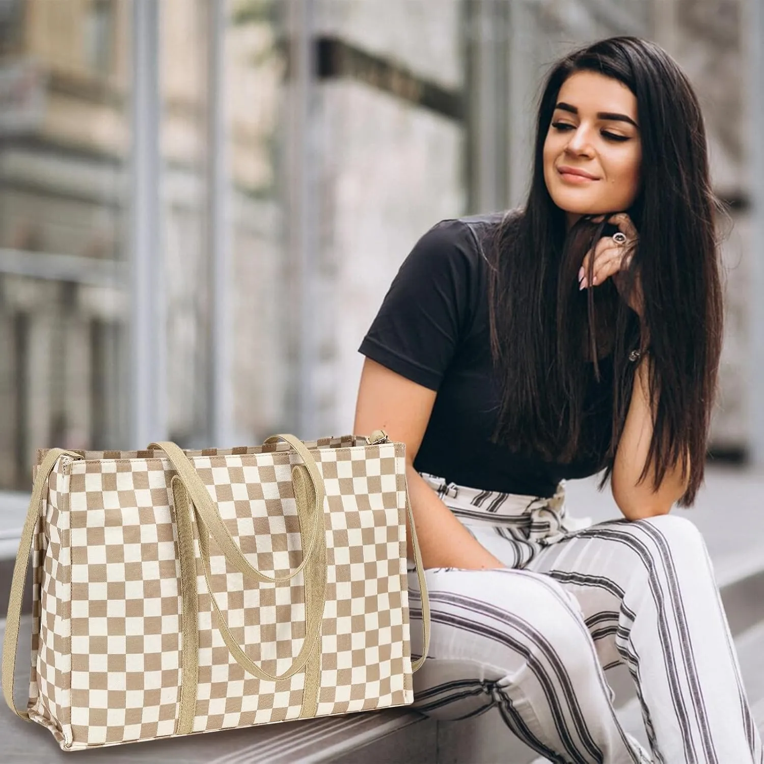 Laptop Tote Bag for Women Work 15.6 inch Canvas Shoulder Bags Computer Messenger Purse Teacher Handbag Office Briefcase