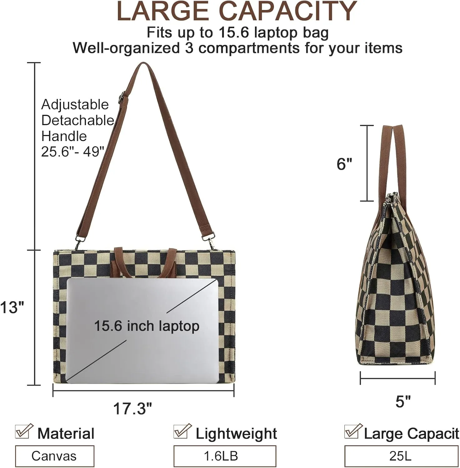 Laptop Tote Bag for Women Work 15.6 inch Canvas Shoulder Bags Computer Messenger Purse Teacher Handbag Office Briefcase