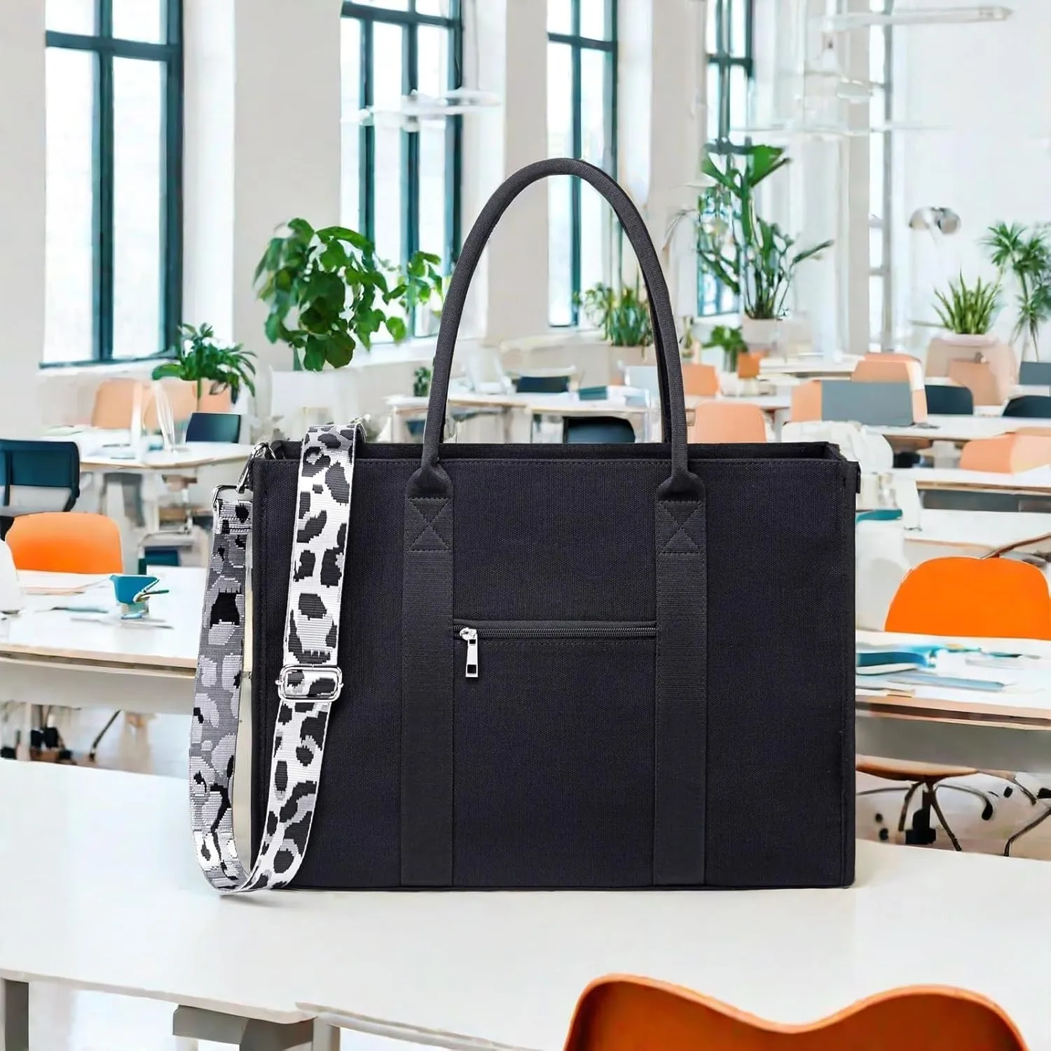 Laptop Tote Bag for Women Work 15.6 inch Canvas Shoulder Bags Computer Messenger Purse Teacher Handbag Office Briefcase