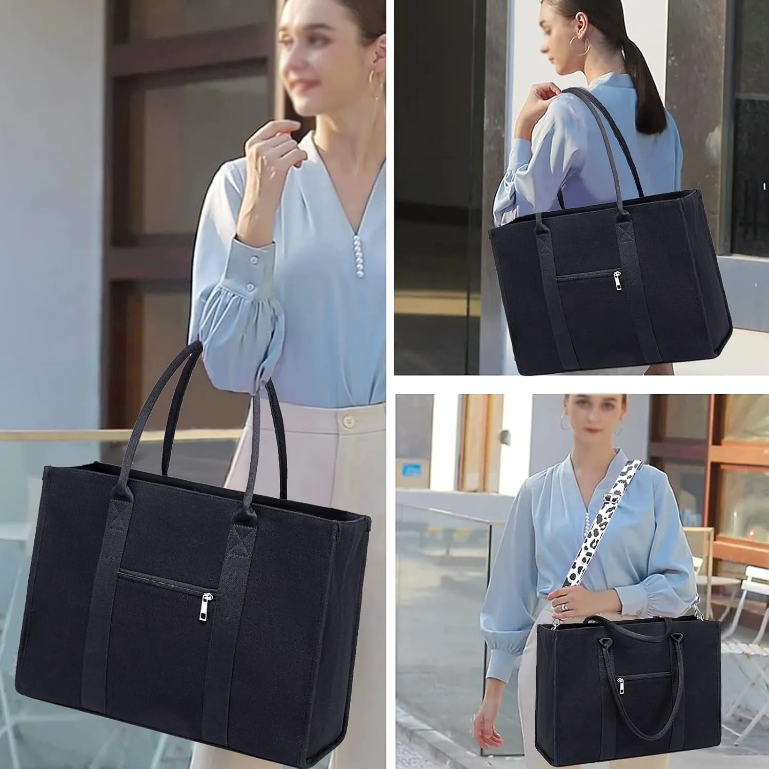 Laptop Tote Bag for Women Work 15.6 inch Canvas Shoulder Bags Computer Messenger Purse Teacher Handbag Office Briefcase