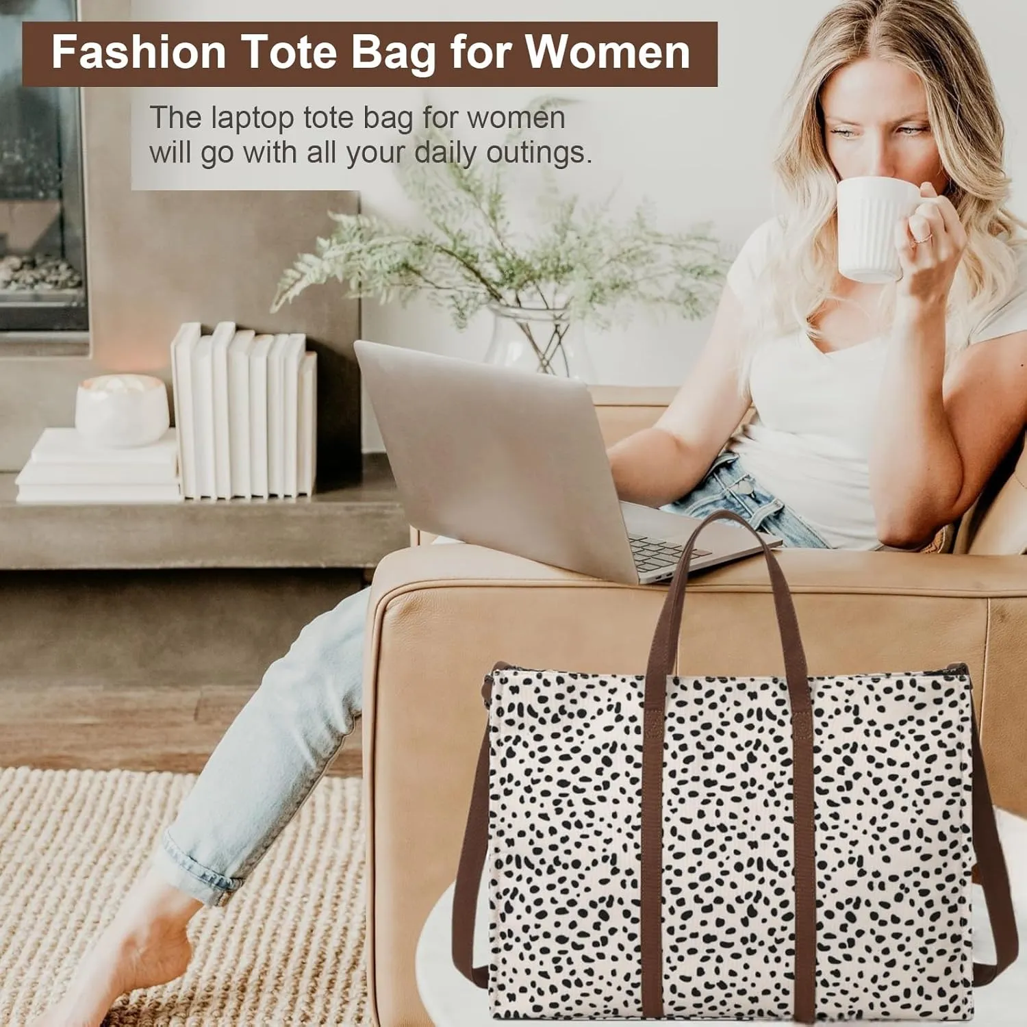 Laptop Tote Bag for Women Work 15.6 inch Canvas Shoulder Bags Computer Messenger Purse Teacher Handbag Office Briefcase