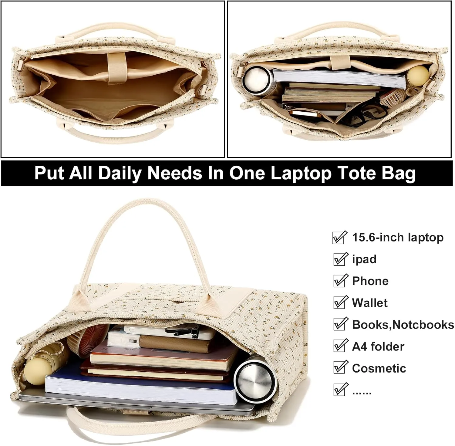 Laptop Tote Bag for Women Work 15.6 inch Canvas Shoulder Bags Computer Messenger Purse Teacher Handbag Office Briefcase