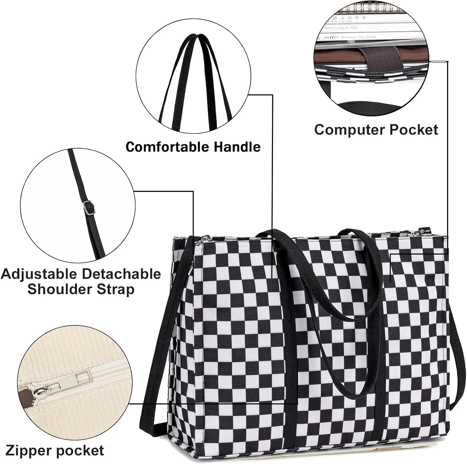 Laptop Tote Bag for Women Work 15.6 inch Canvas Shoulder Bags Computer Messenger Purse Teacher Handbag Office Briefcase