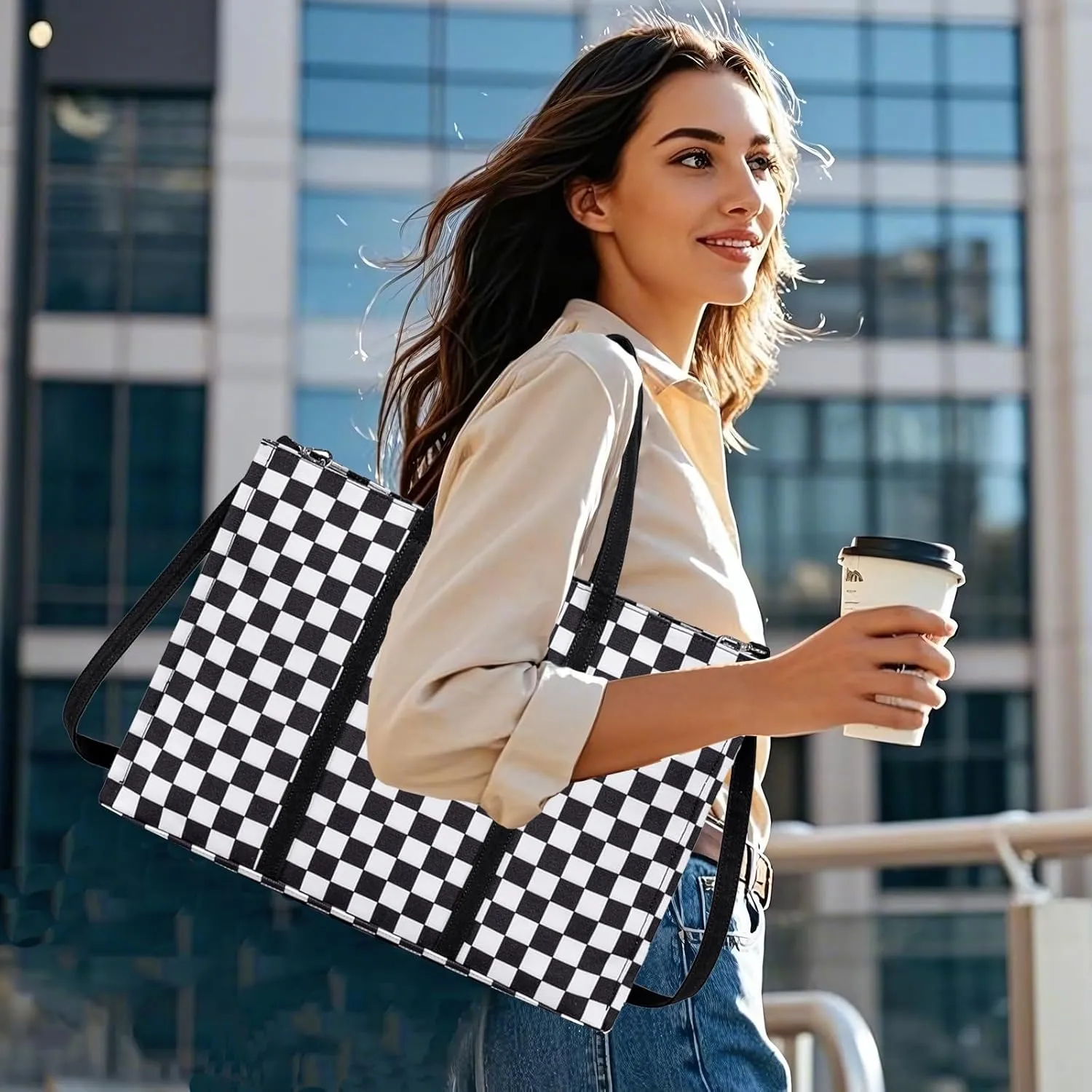 Laptop Tote Bag for Women Work 15.6 inch Canvas Shoulder Bags Computer Messenger Purse Teacher Handbag Office Briefcase