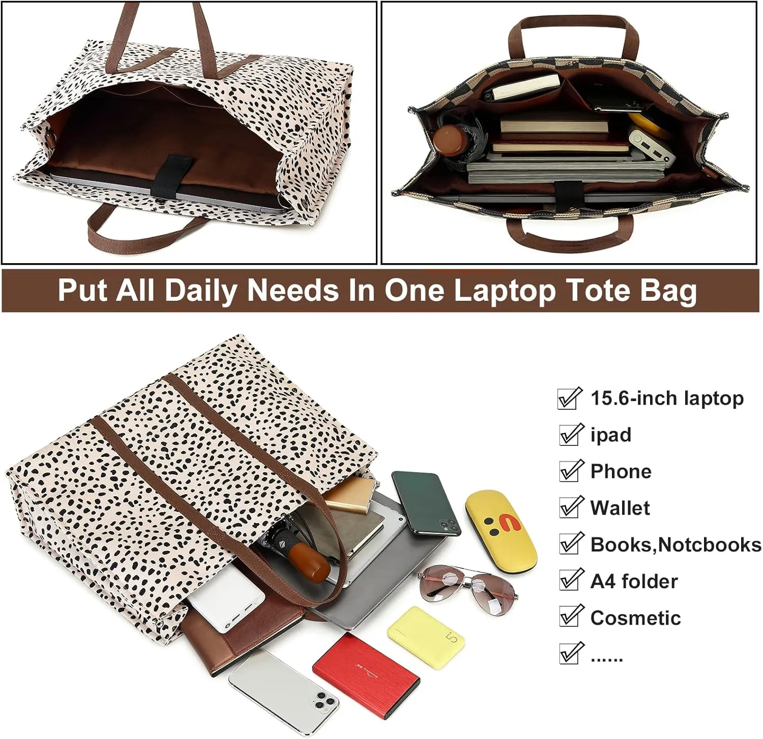 Laptop Tote Bag for Women Work 15.6 inch Canvas Shoulder Bags Computer Messenger Purse Teacher Handbag Office Briefcase