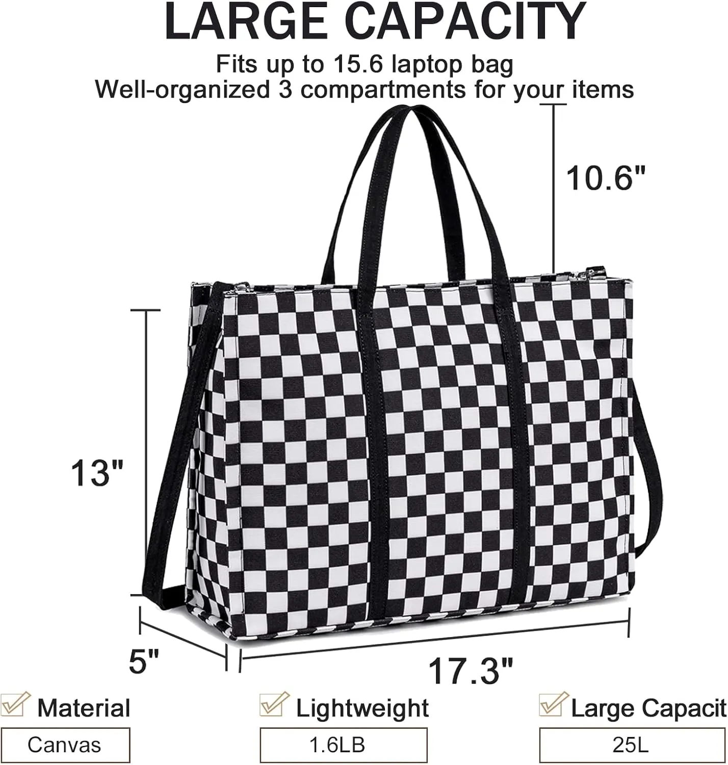 Laptop Tote Bag for Women Work 15.6 inch Canvas Shoulder Bags Computer Messenger Purse Teacher Handbag Office Briefcase