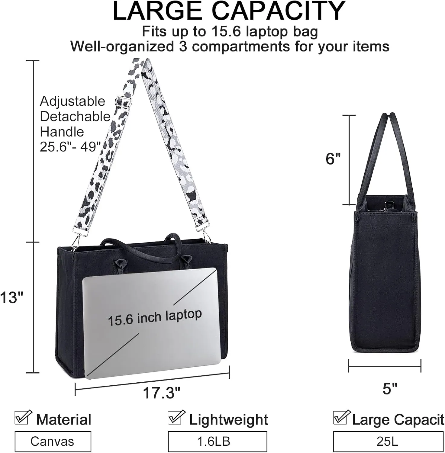 Laptop Tote Bag for Women Work 15.6 inch Canvas Shoulder Bags Computer Messenger Purse Teacher Handbag Office Briefcase