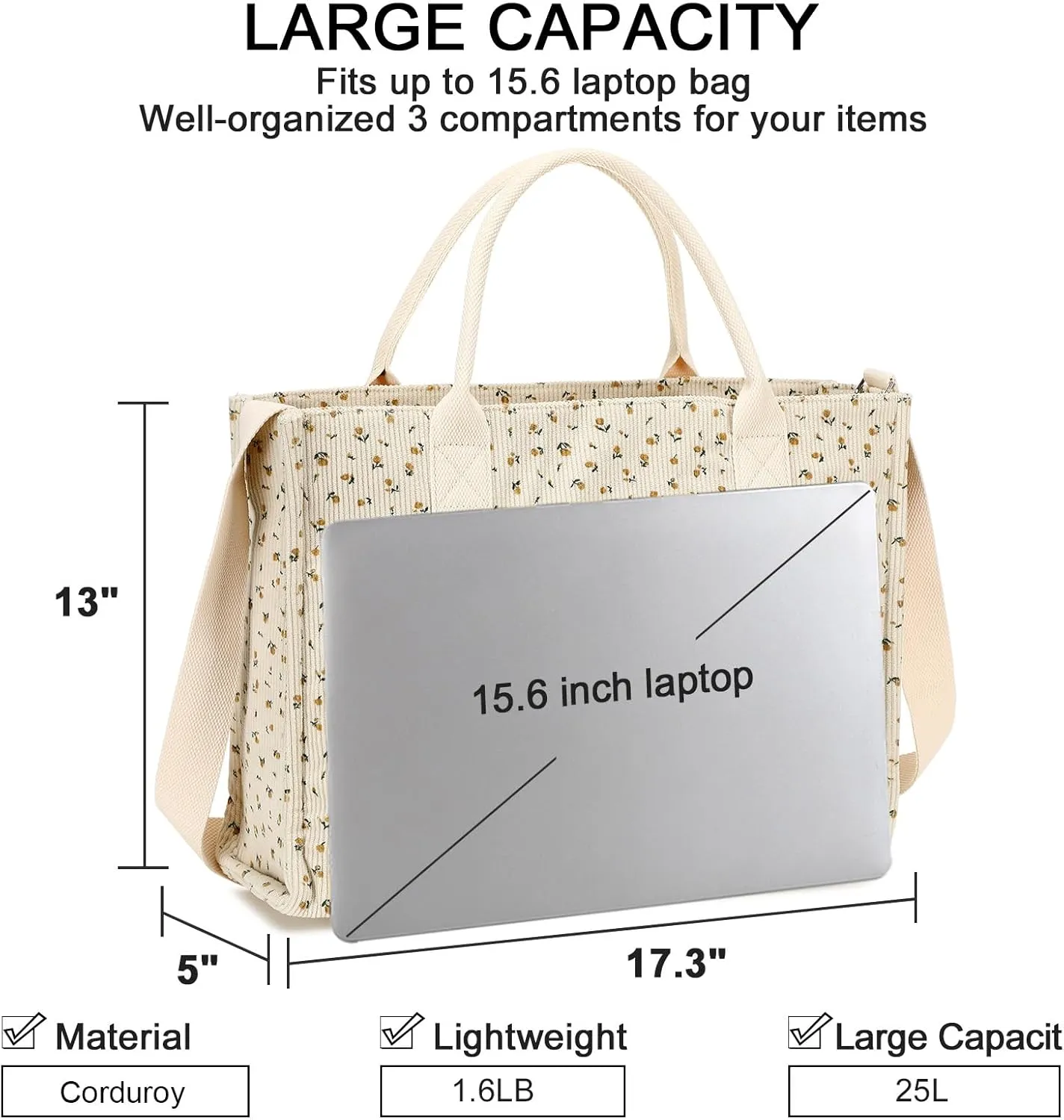 Laptop Tote Bag for Women Work 15.6 inch Canvas Shoulder Bags Computer Messenger Purse Teacher Handbag Office Briefcase