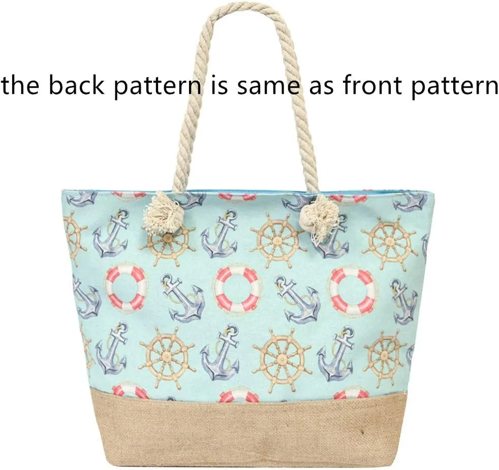Large Beach Travel Canvas Tote Cute Shoulder Shopping Bag