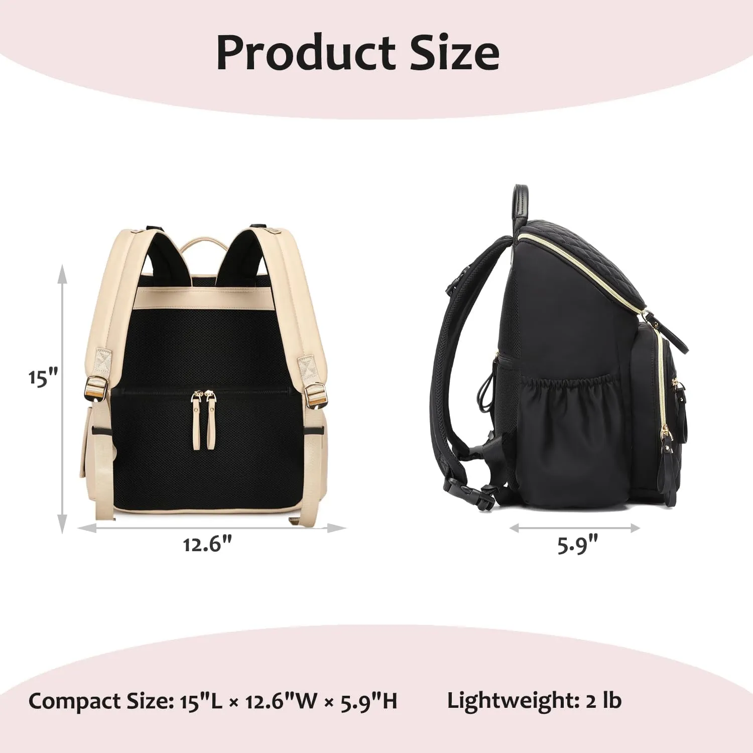 Large Capacity Diaper Bag with Stroller Buckle, Water-Resistant Travel Backpack with Insulated Pockets (Faux Leather, Beige)