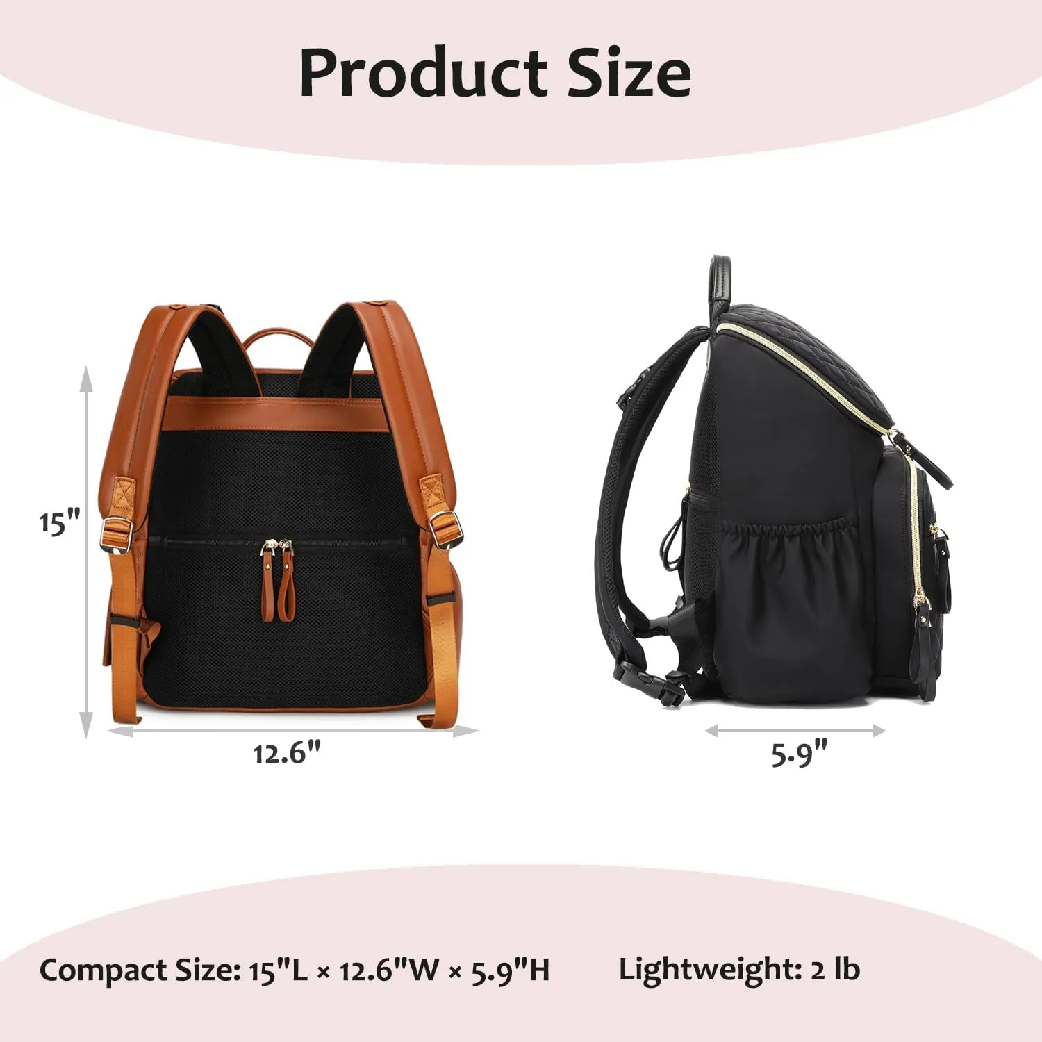 Large Capacity Diaper Bag with Stroller Buckle, Water-Resistant Travel Backpack with Insulated Pockets (Faux Leather, Dark-brown)