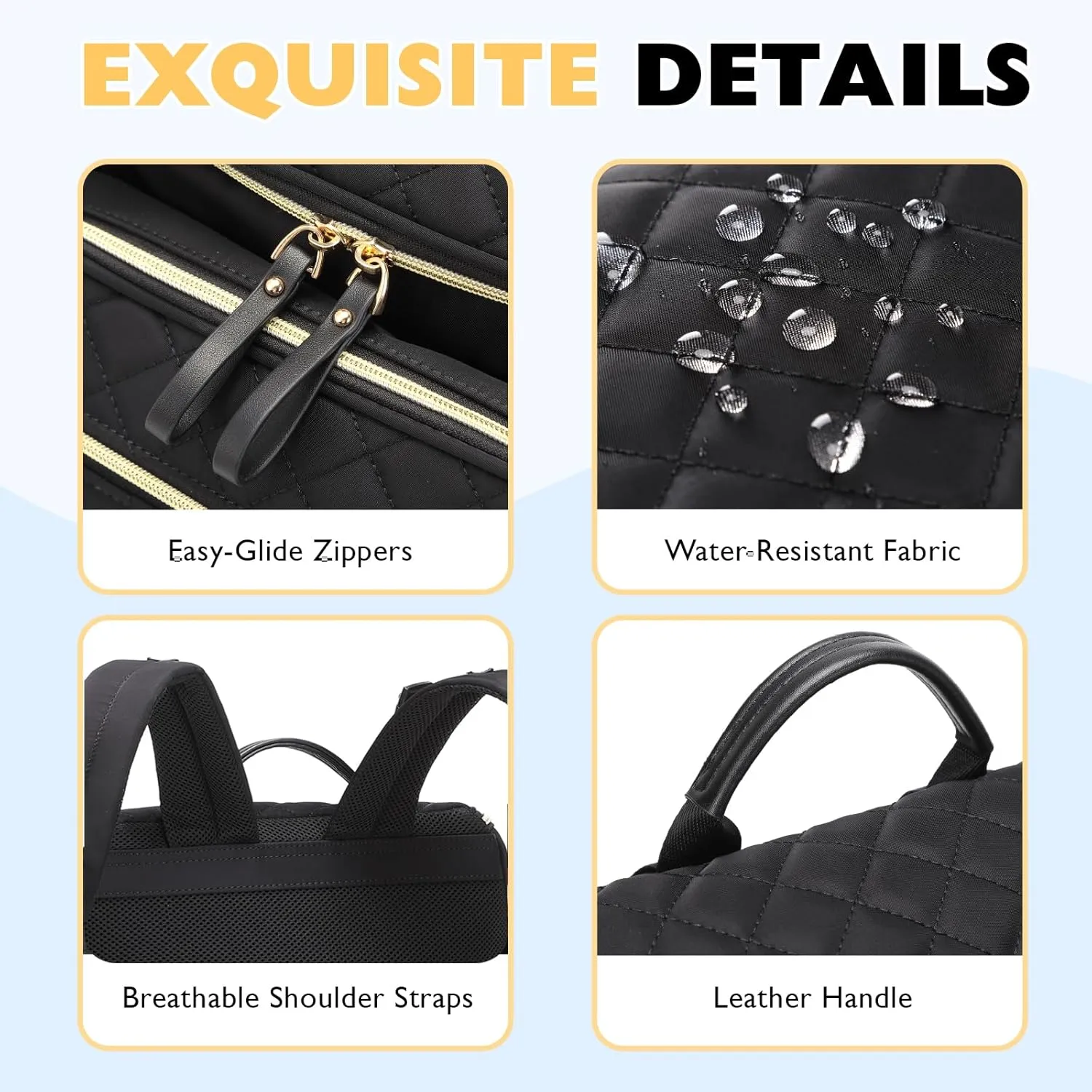 Large Capacity Diaper Bag with Stroller Buckle, Water-Resistant Travel Backpack with Insulated Pockets (Nylon, Black-Gold)
