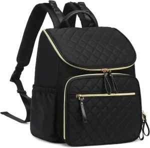 Large Capacity Diaper Bag with Stroller Buckle, Water-Resistant Travel Backpack with Insulated Pockets (Nylon, Black-Gold)