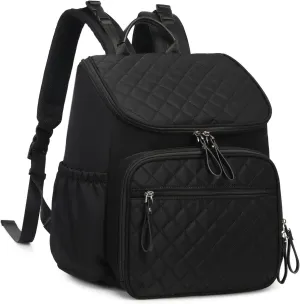 Large Capacity Diaper Bag with Stroller Buckle, Water-Resistant Travel Backpack with Insulated Pockets (Nylon, Black)
