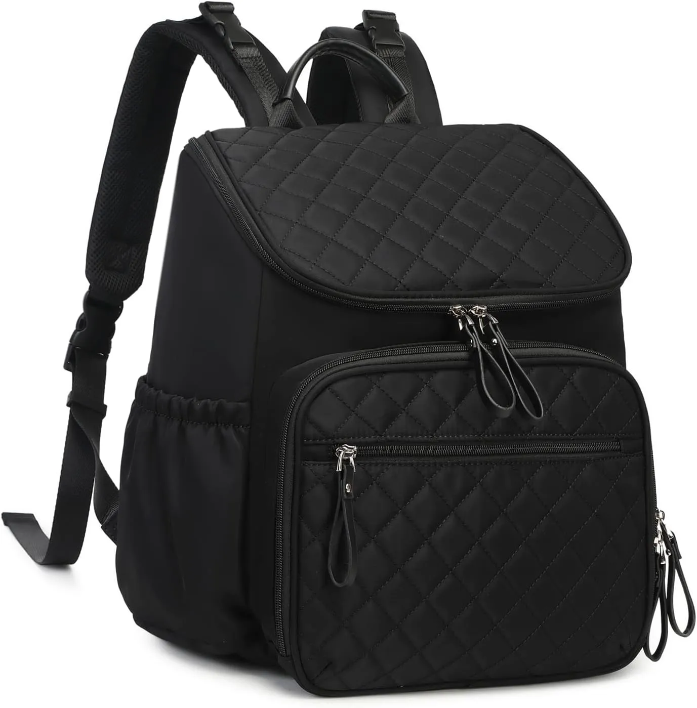Large Capacity Diaper Bag with Stroller Buckle, Water-Resistant Travel Backpack with Insulated Pockets (Nylon, Black)