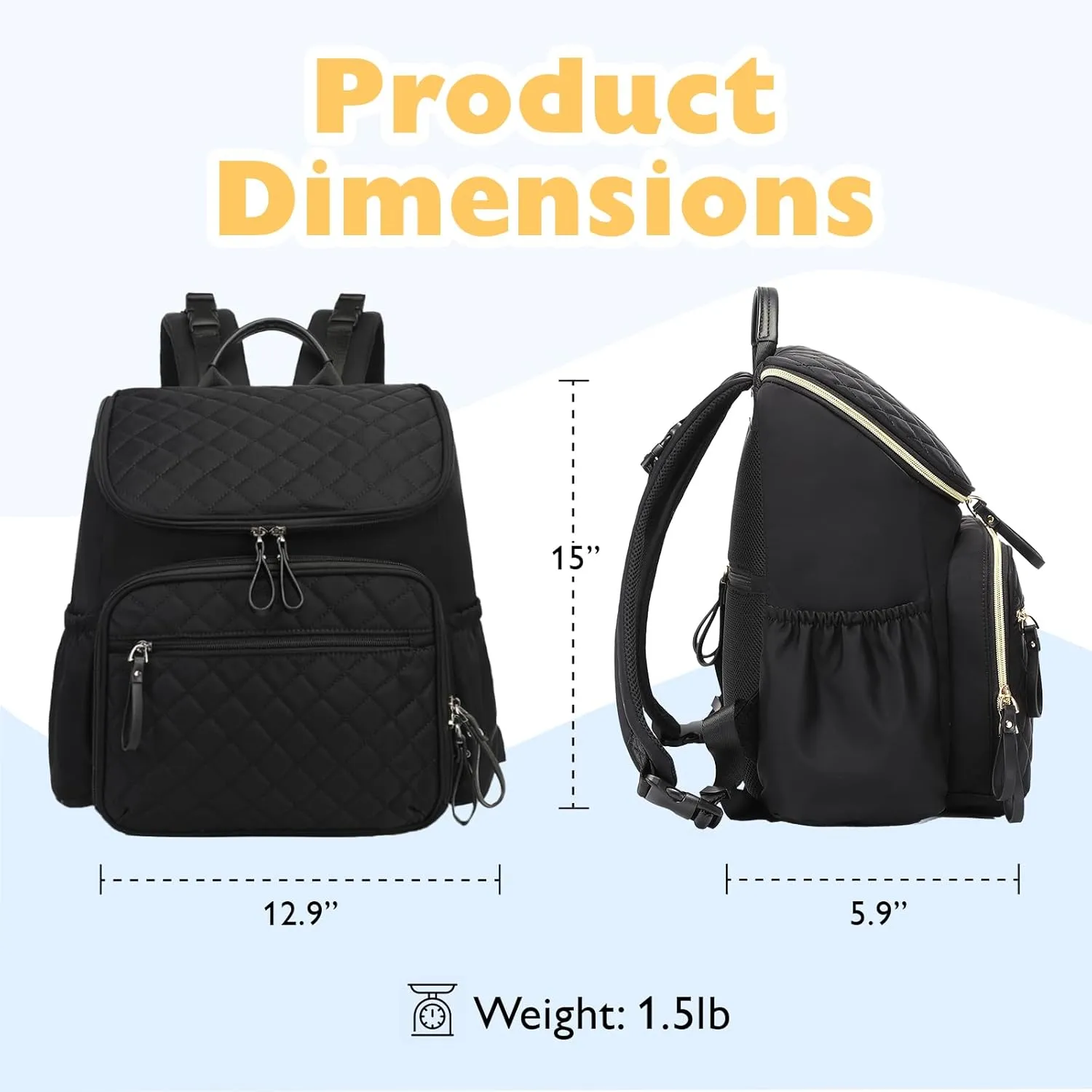 Large Capacity Diaper Bag with Stroller Buckle, Water-Resistant Travel Backpack with Insulated Pockets (Nylon, Black)
