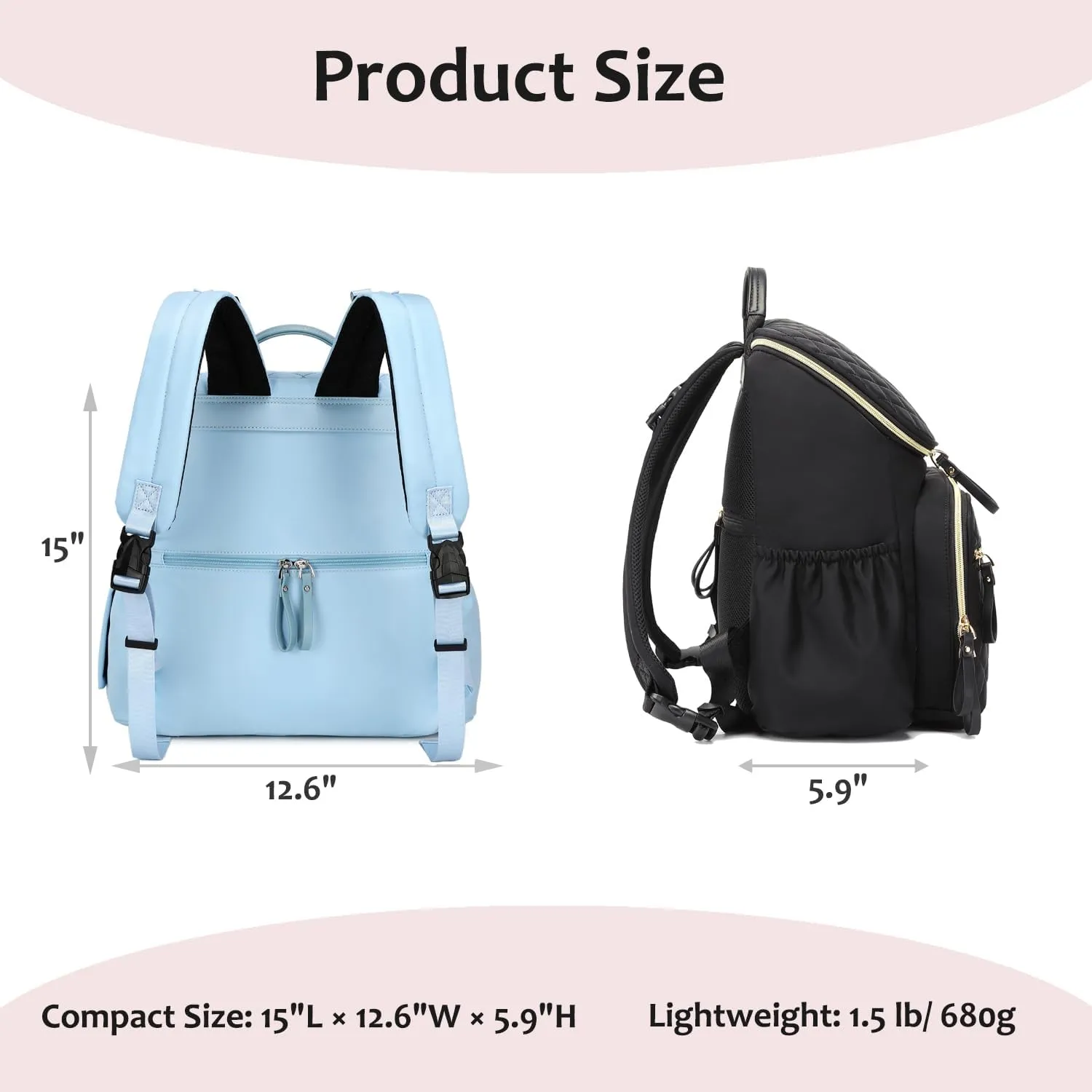Large Capacity Diaper Bag with Stroller Buckle, Water-Resistant Travel Backpack with Insulated Pockets (Nylon, Blue)