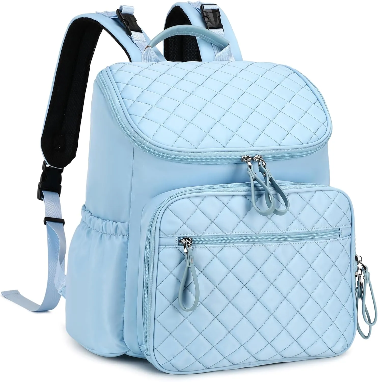 Large Capacity Diaper Bag with Stroller Buckle, Water-Resistant Travel Backpack with Insulated Pockets (Nylon, Blue)