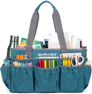 Large Craft Tote Bag - Art Bag 16 x 7.9 x 9.5 with Elastic Side Pockets - Durable Craft Bag Organizer with Handle and Removable Divider (Teal)