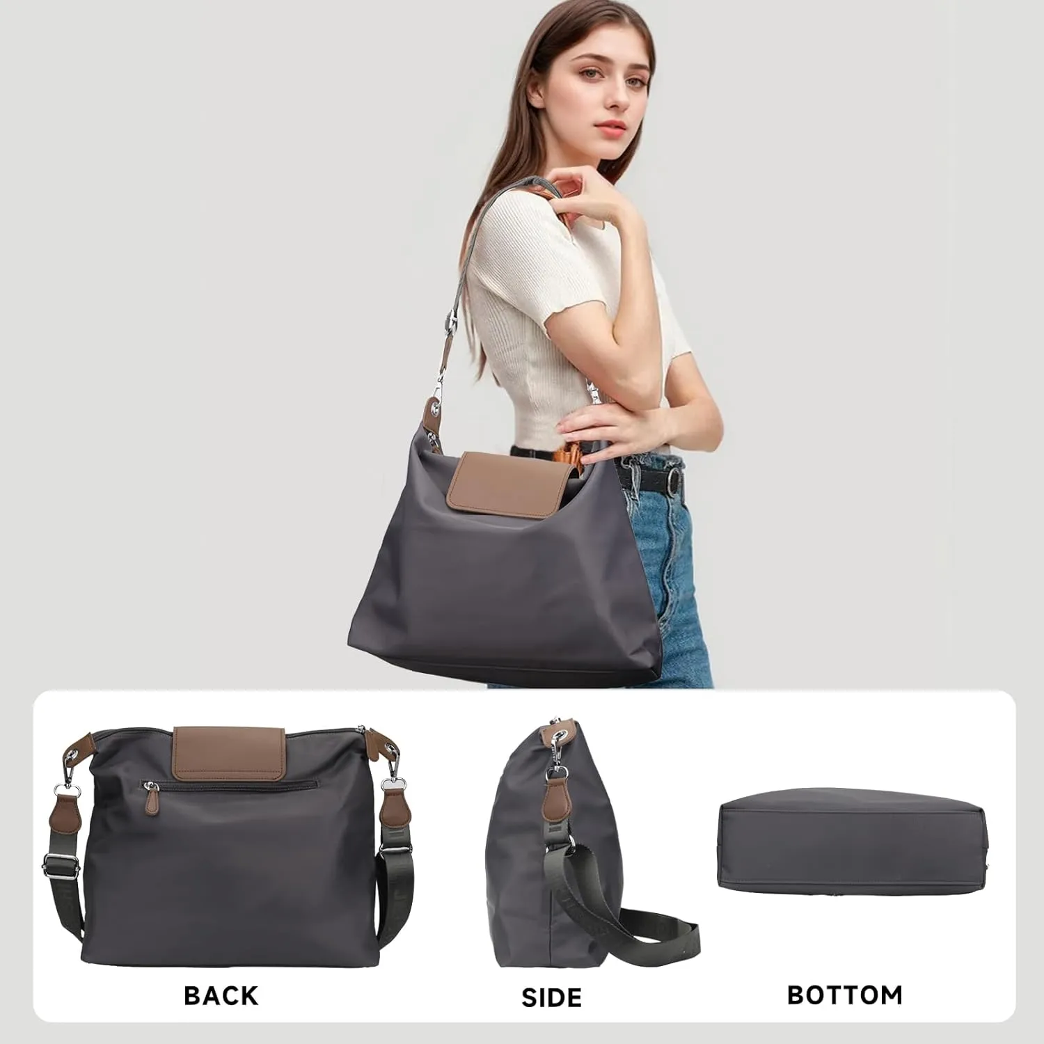 Large Crossbody Bag for Women Fabric Nylon Casual Commuter Bag Trendy Fashion Hobo Shoulder Bag Ladies Travel Handbag