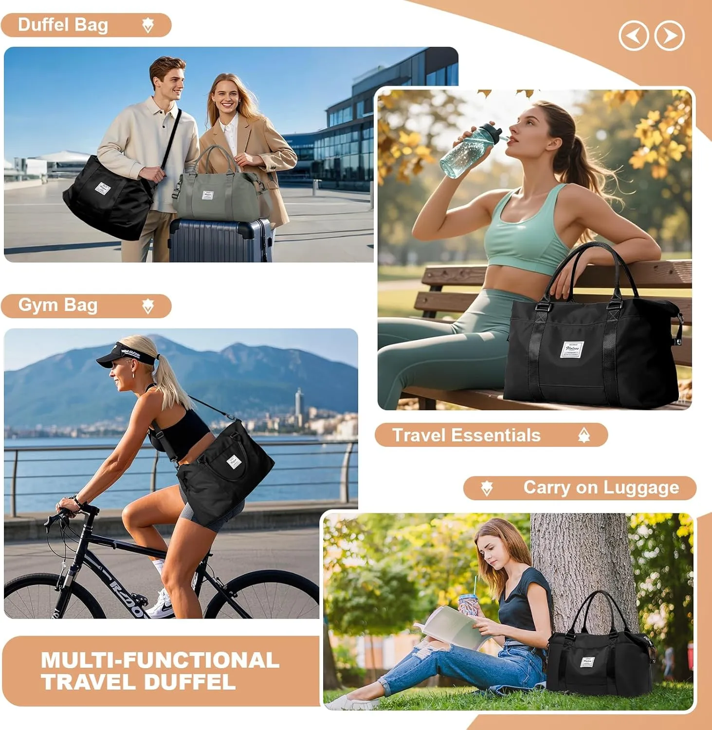 Large Gym Bag for Women,Carry on Duffel 18 x 14 x 8 inches Spirit Airlines Travel Essentials Bag, Weekender Space Saver Clothes Vacuum Storage Bags with hand pump,Duffle Hospital Luggage,Black