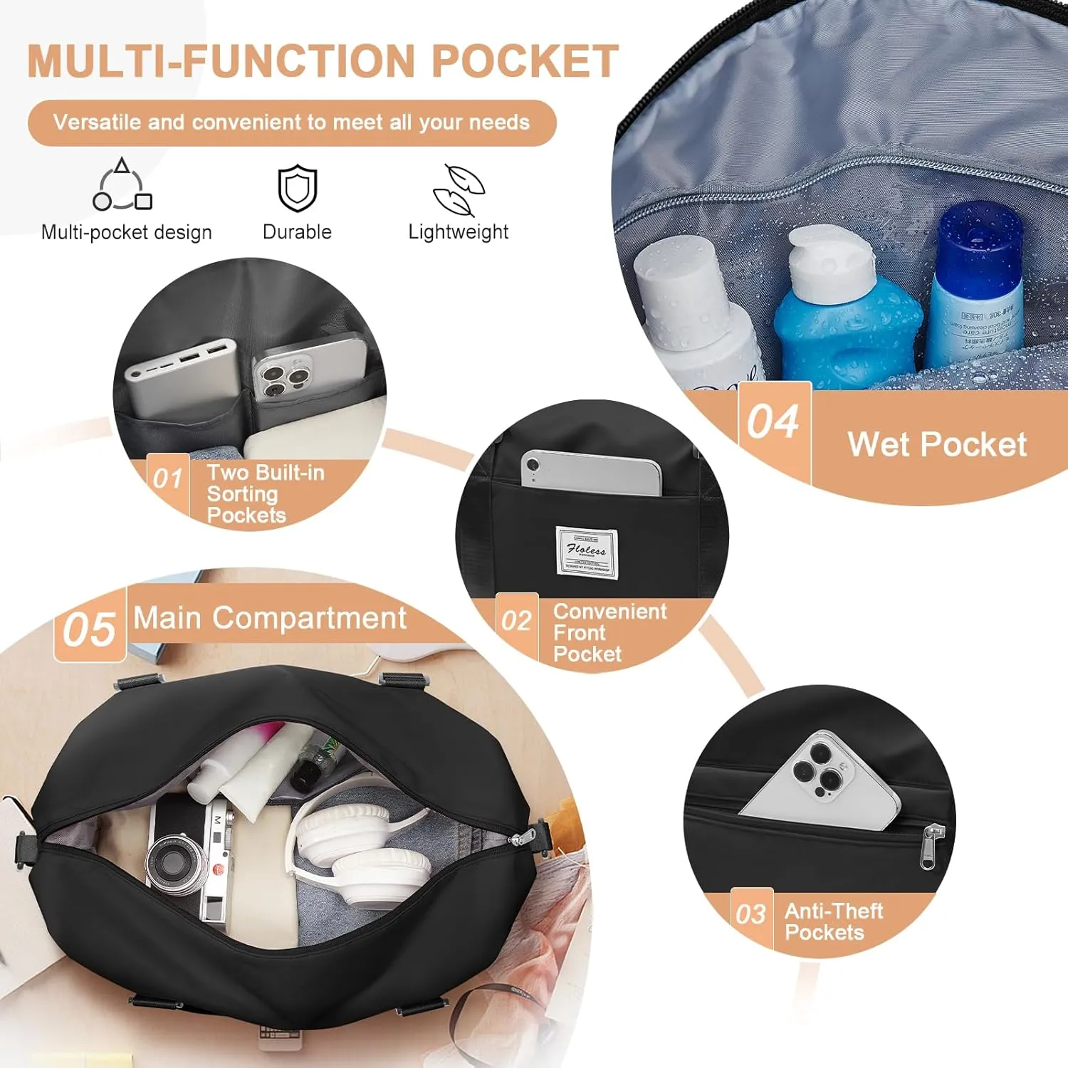 Large Gym Bag for Women,Carry on Duffel 18 x 14 x 8 inches Spirit Airlines Travel Essentials Bag, Weekender Space Saver Clothes Vacuum Storage Bags with hand pump,Duffle Hospital Luggage,Black