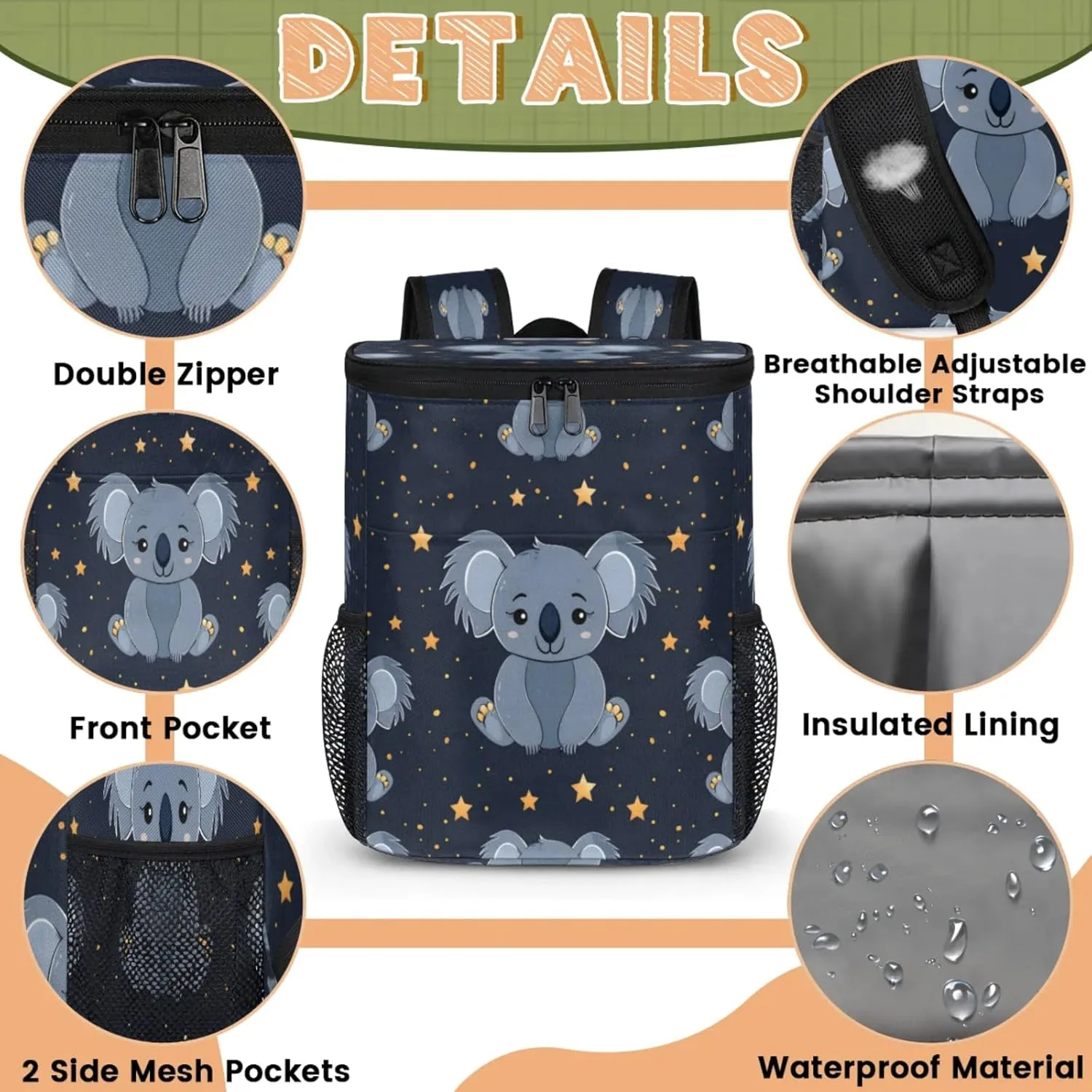 Large Insulated Cooler Backpack, Leak Proof Backpack 30 Cans, Cooler Bag for 12h Hot/Cold Retention