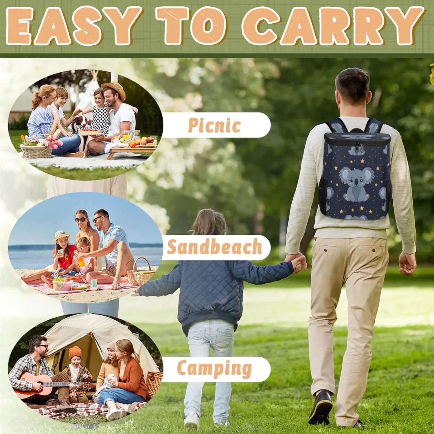 Large Insulated Cooler Backpack, Leak Proof Backpack 30 Cans, Cooler Bag for 12h Hot/Cold Retention