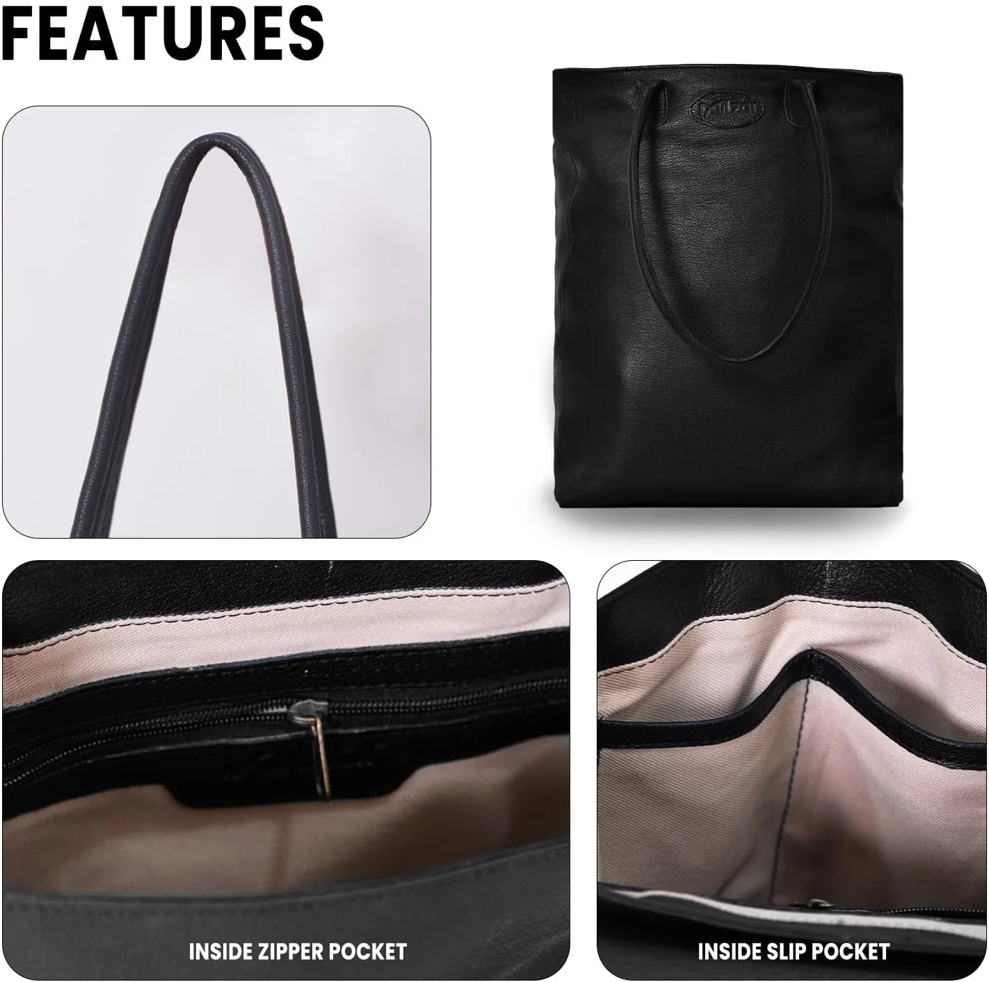 Large Leather Tote Bag for Women Soft Semi Veg Goat Skin, Top Handle, Inside Zipper Pockets Leather Tote Bags for Women
