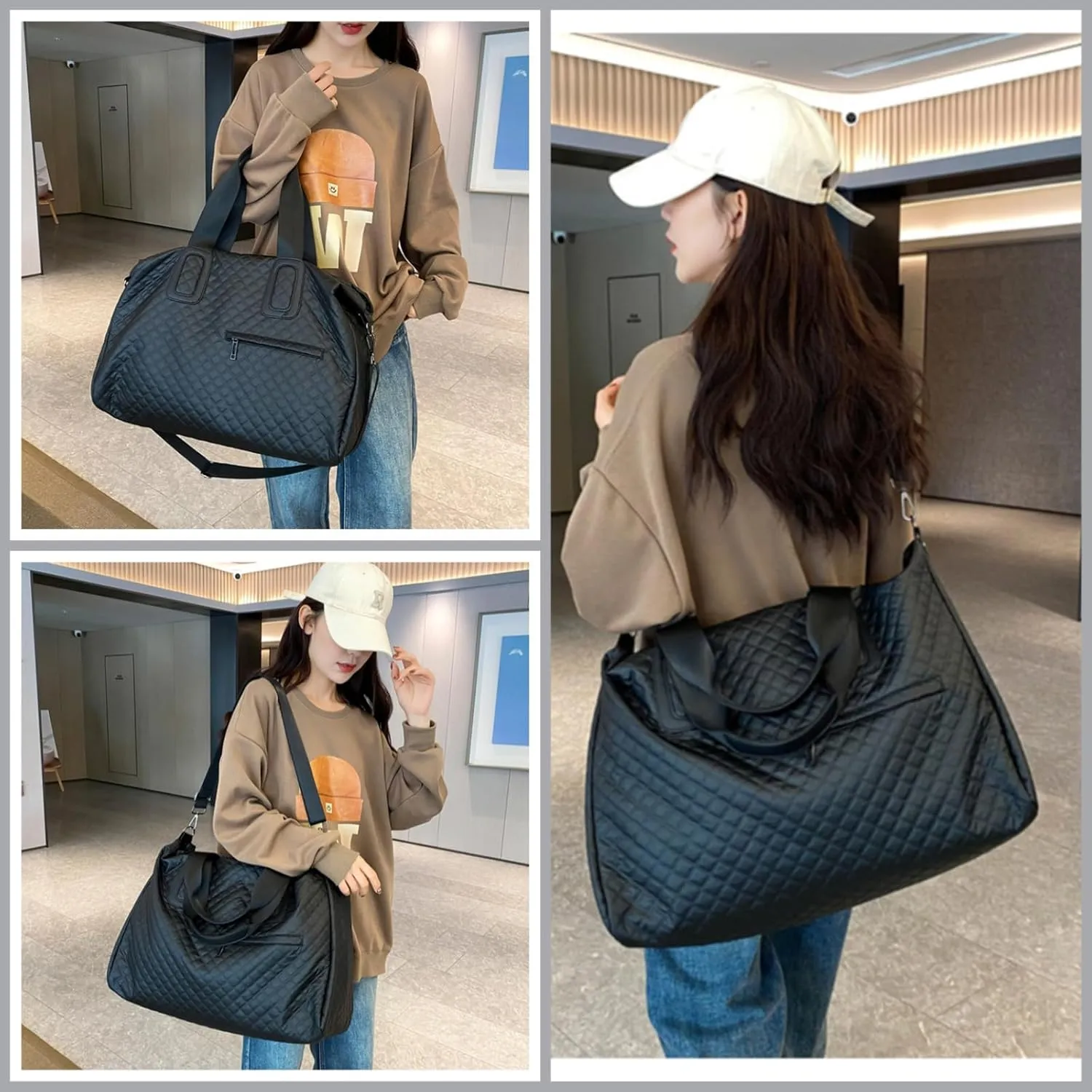 Large Tote Bag for Women, Lightweight Travel Tote Handbags, Puffer Tote Bag with Zipper, Yoga Bags Quilted Work Bag