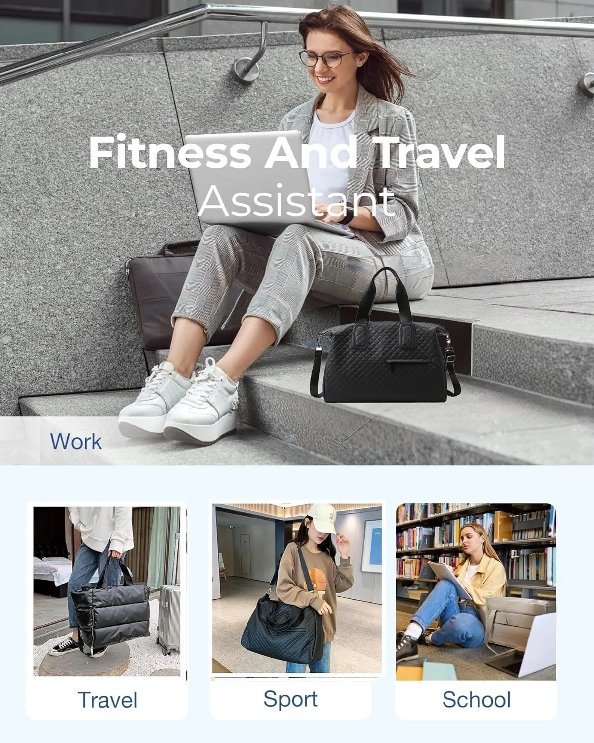 Large Tote Bag for Women, Lightweight Travel Tote Handbags, Puffer Tote Bag with Zipper, Yoga Bags Quilted Work Bag