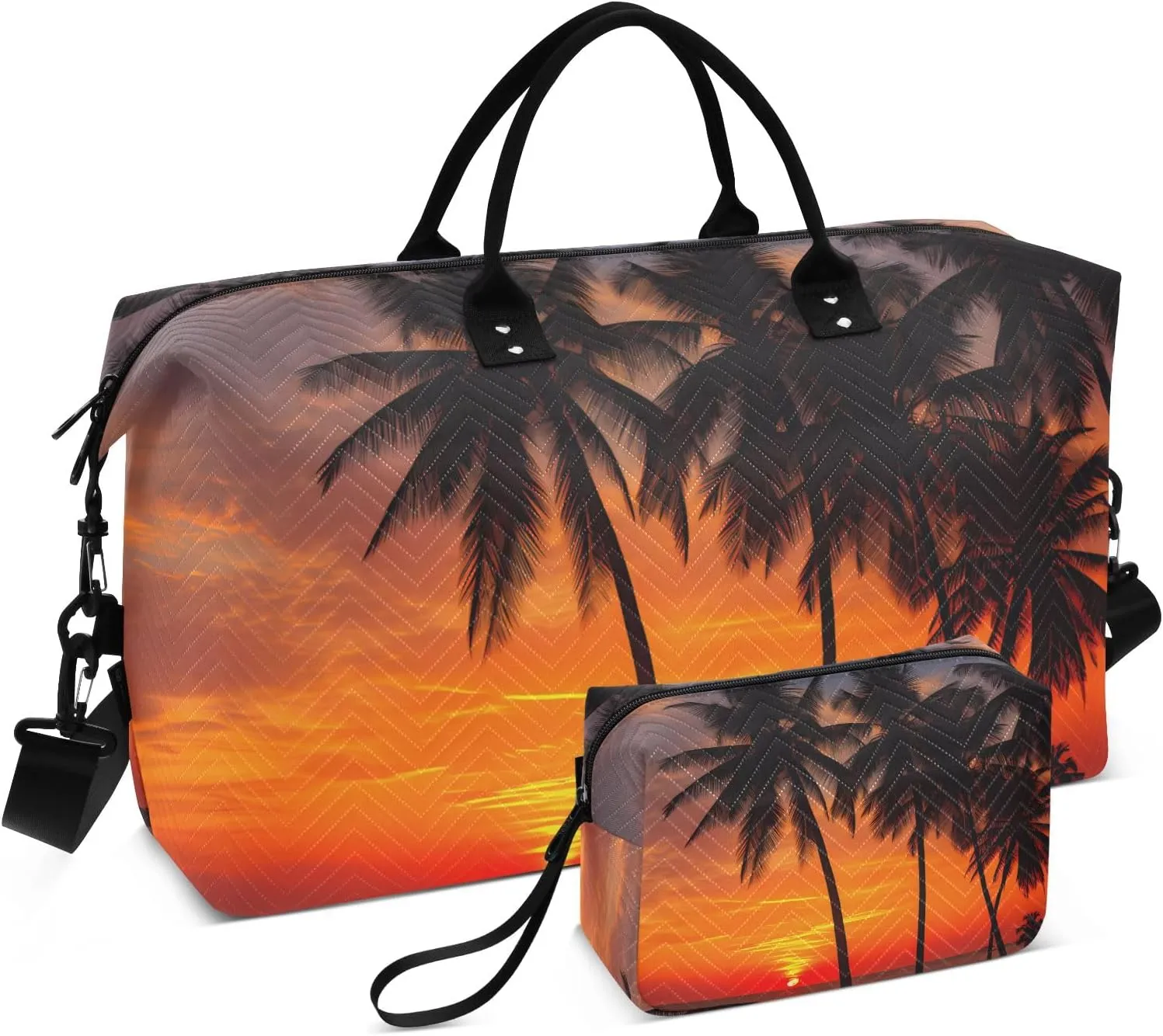 Large Travel Duffel Bag Sports Tote Gym Bag Overnight Weekender Bags Sunrise Beach Carry On Luggage with Toiletry Bags