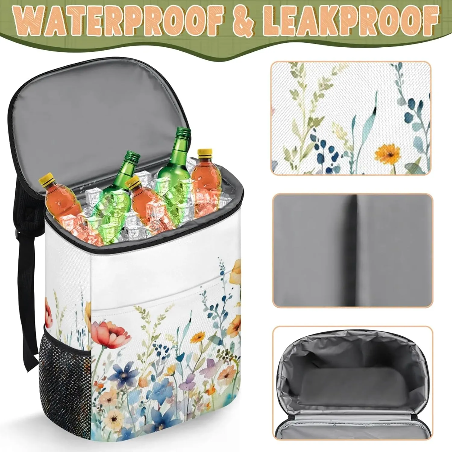 Large Waterproof Insulated Cooler Backpack, Leak Proof Backpack 30 Cans, Lightweight Cooler Bag for Camping