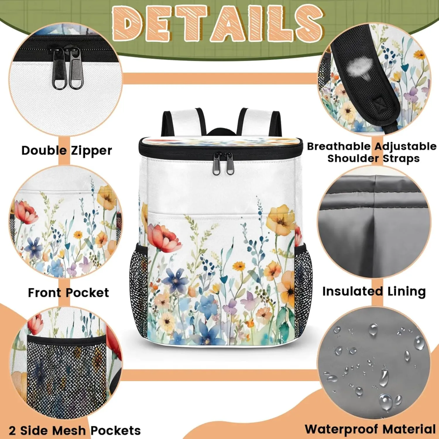 Large Waterproof Insulated Cooler Backpack, Leak Proof Backpack 30 Cans, Lightweight Cooler Bag for Camping