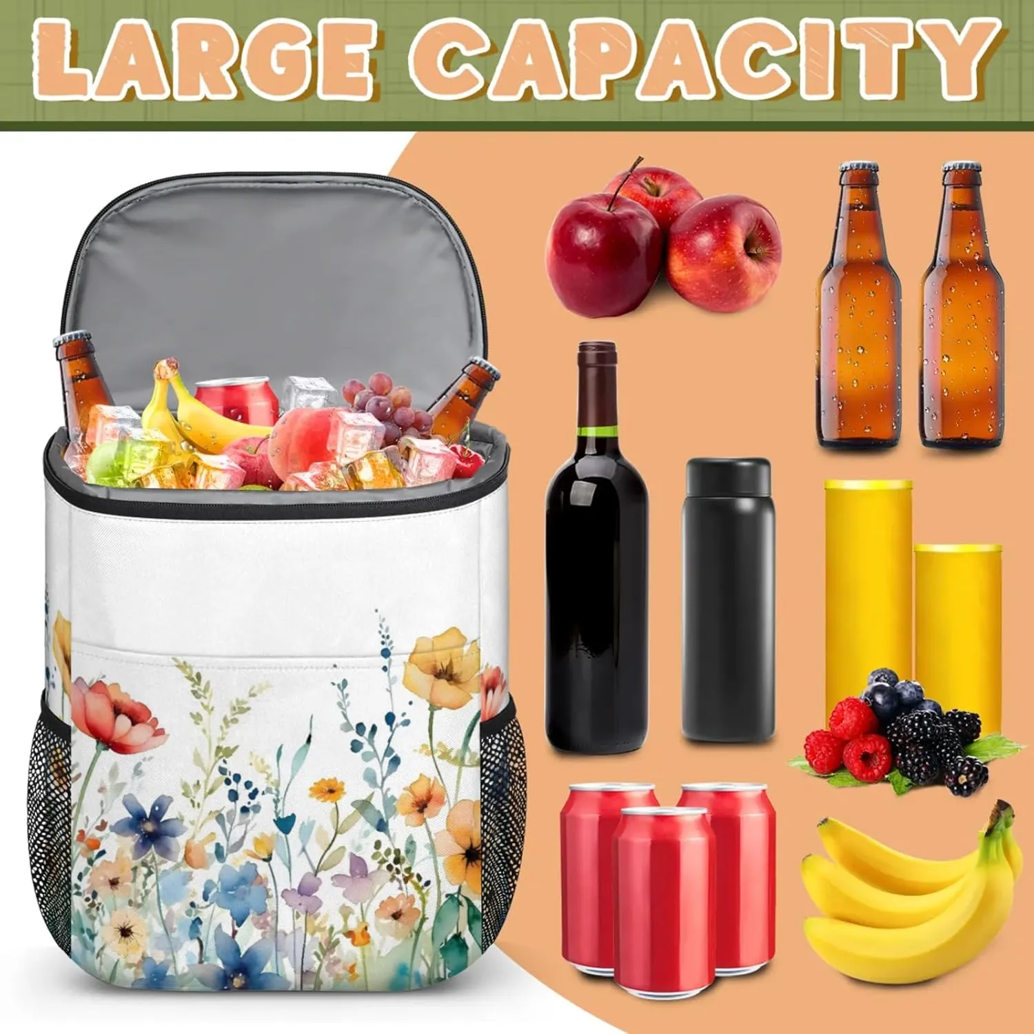 Large Waterproof Insulated Cooler Backpack, Leak Proof Backpack 30 Cans, Lightweight Cooler Bag for Camping