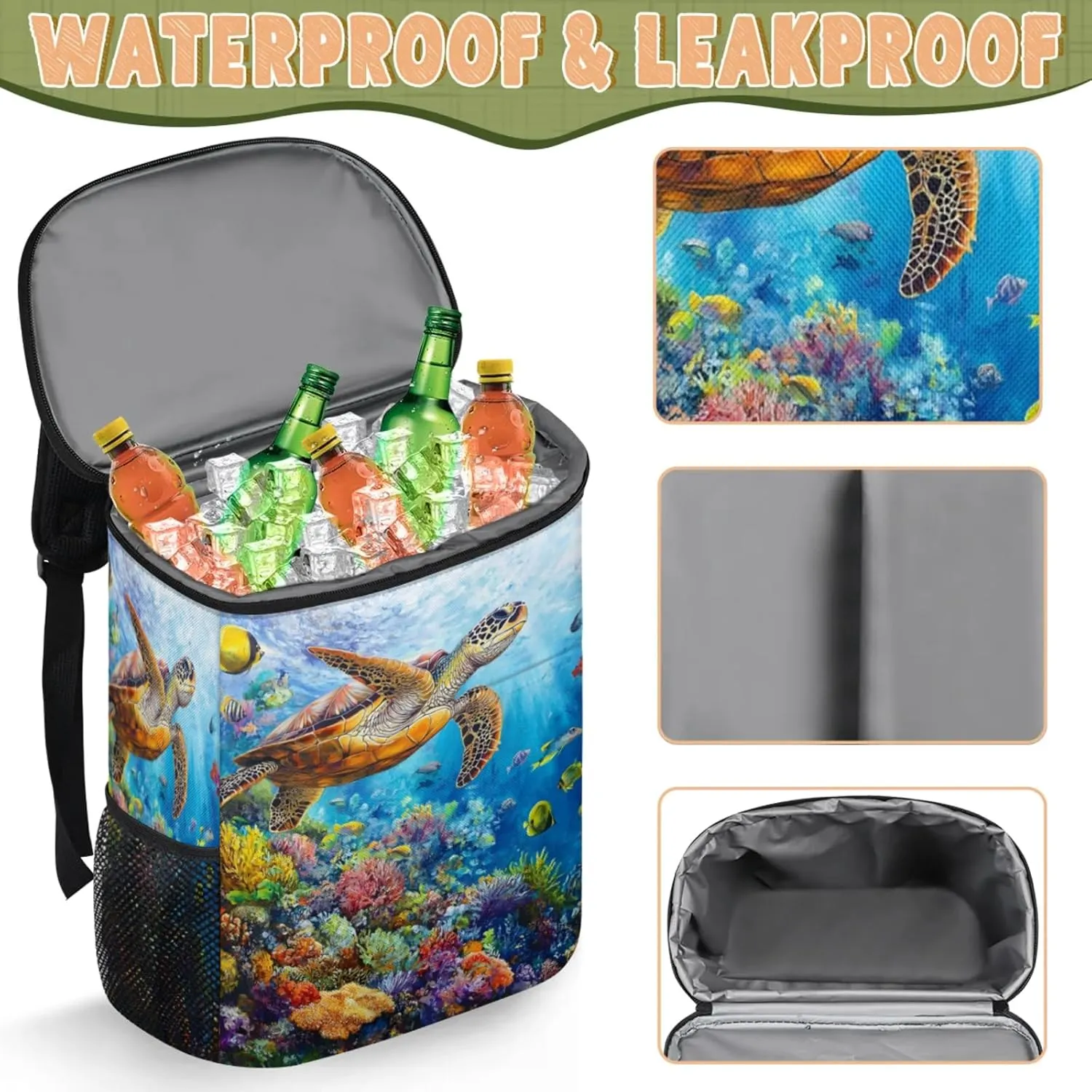 Large Waterproof Insulated Cooler Backpack, Leak Proof Cooler Backpack for Camping, Picnic Travel Outdoor