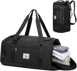 Laripwit Gym Bags for Men, 40L Medium Sports Travel Duffel Bag with Shoe Compartment & Wet Pocket Lightweight Gym Duffle Bag Backpack Multipurpose Weekender Overnight Backpack for Women, Black