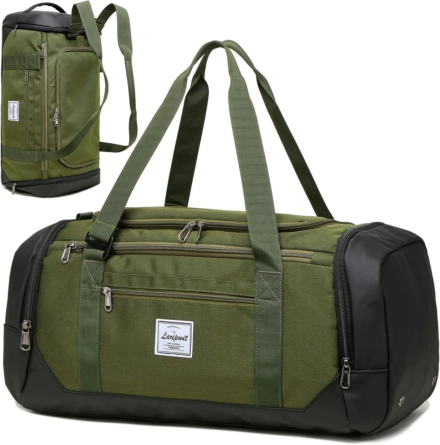 Laripwit Travel Duffle Bag for men 40L Medium Sports Gym Bag with Wet Pocket & Shoes Compartment Weekender Overnight Backpack for Traveling Duffel Bag Backpack for Women, Green