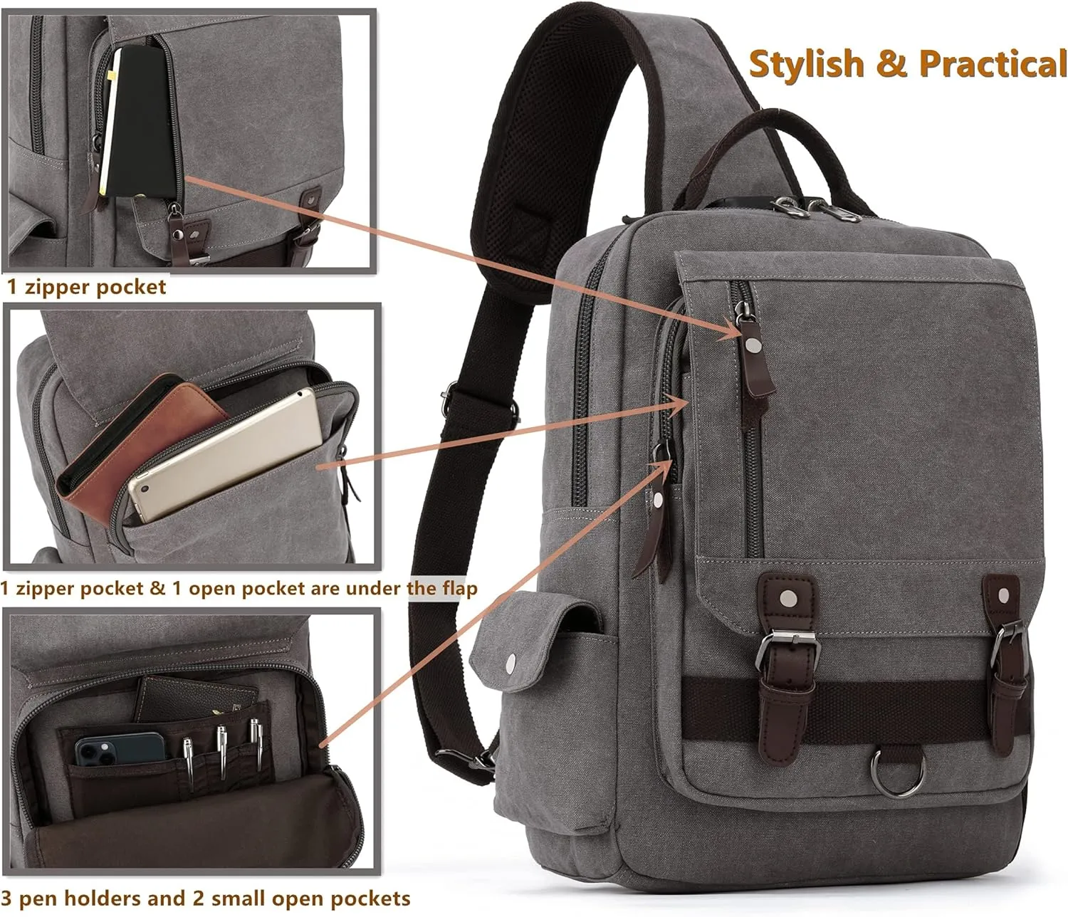 Leaper Retro Crossbody Bag Sling Bag Canvas Messenger Bag for Men Women Shoulder Bag Crossbody Handbags Satchel Travel Bag