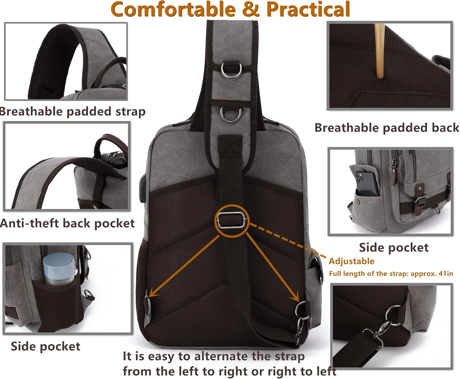 Leaper Retro Crossbody Bag Sling Bag Canvas Messenger Bag for Men Women Shoulder Bag Crossbody Handbags Satchel Travel Bag