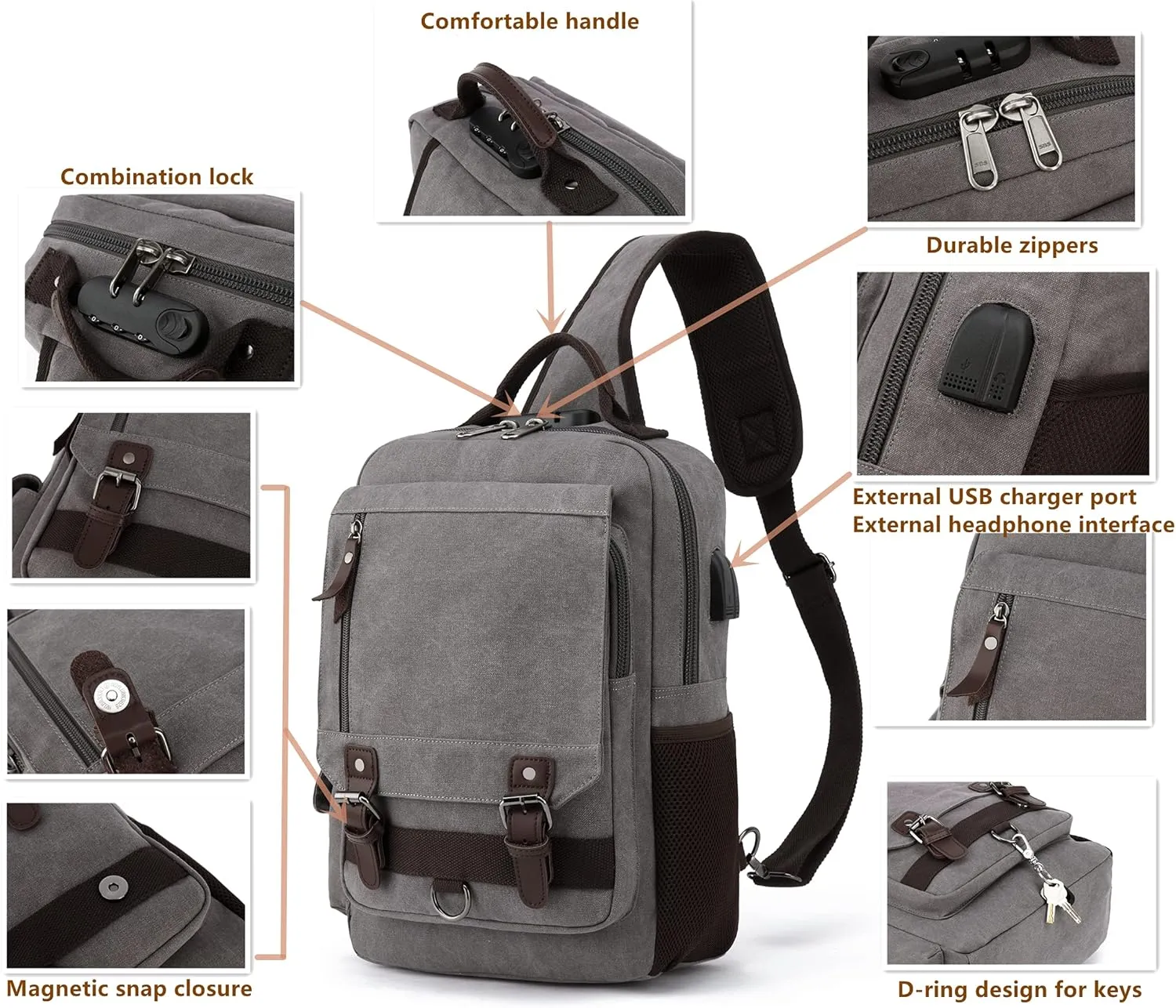 Leaper Retro Crossbody Bag Sling Bag Canvas Messenger Bag for Men Women Shoulder Bag Crossbody Handbags Satchel Travel Bag