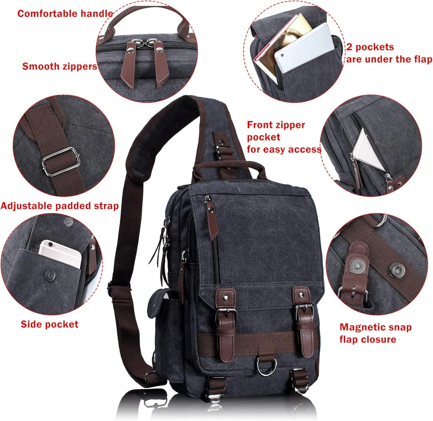 Leaper Retro Crossbody Bag Sling Bag Canvas Messenger Bag for Men Women Shoulder Bag Crossbody Handbags Satchel Travel Bag