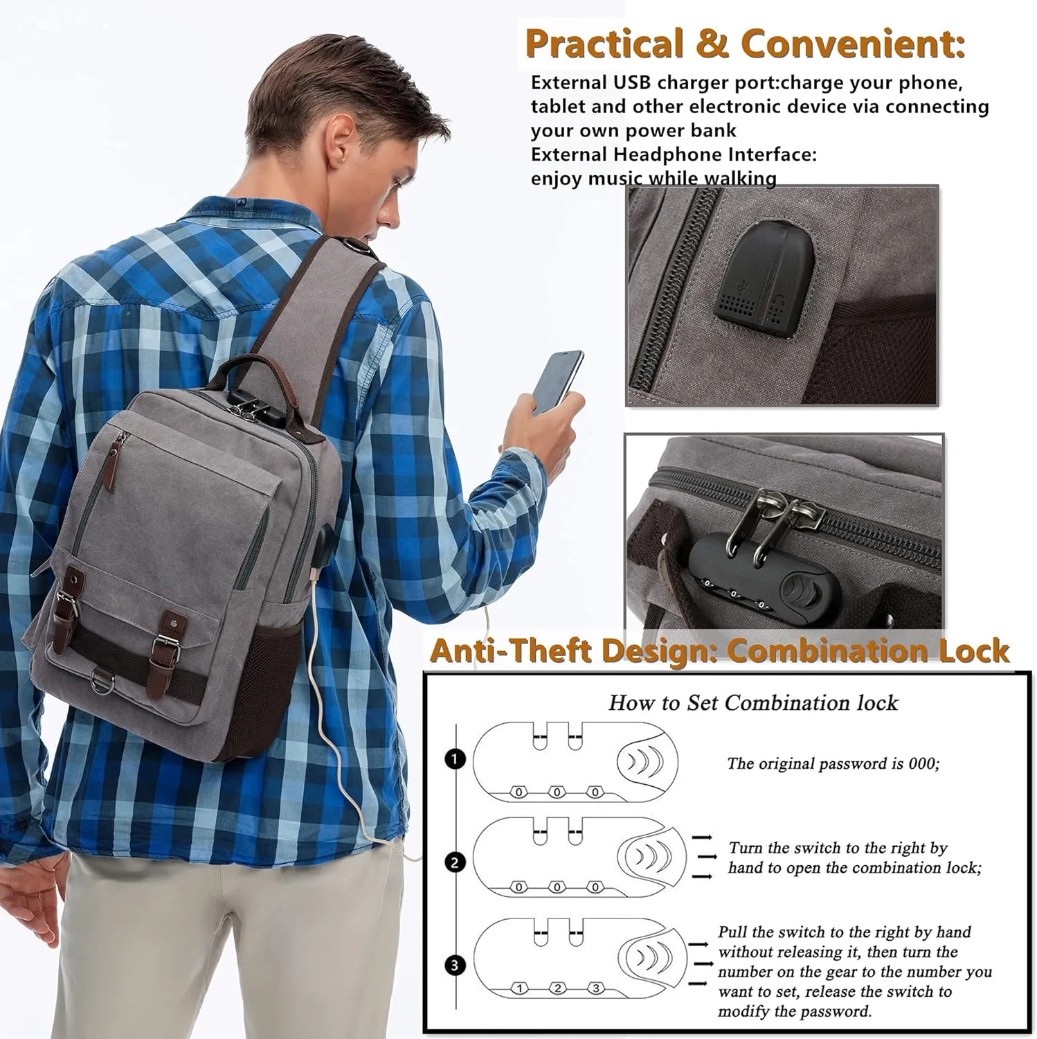 Leaper Retro Crossbody Bag Sling Bag Canvas Messenger Bag for Men Women Shoulder Bag Crossbody Handbags Satchel Travel Bag