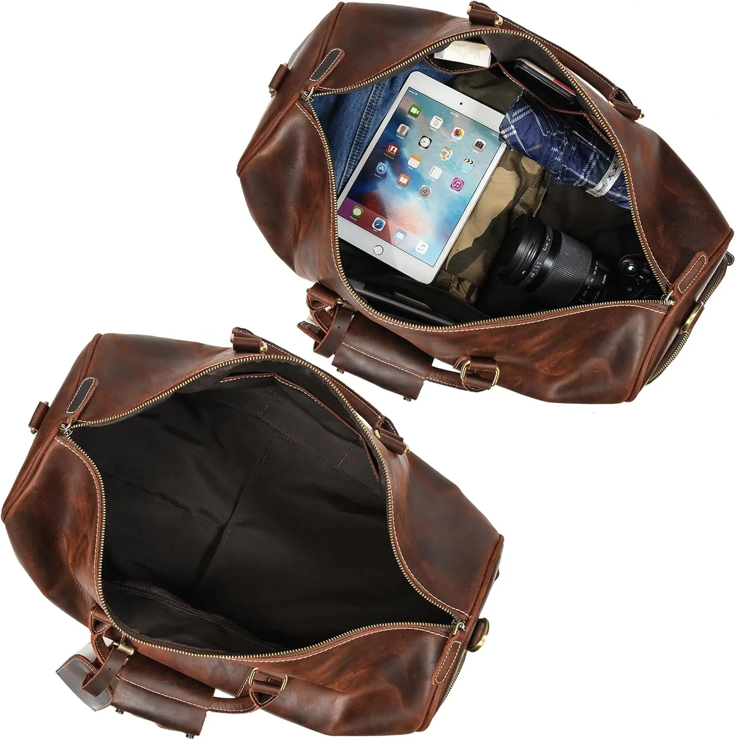 Leather Duffel Bags for Men and Women 20 Inch Full Grain Leather Travel Overnight Weekend Leather Bags Travel Duffel for Men, 9804 Brown