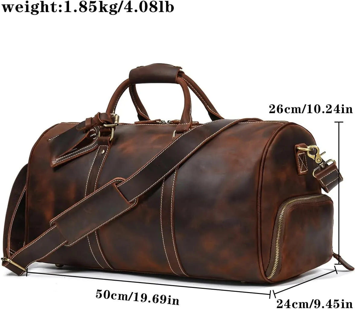 Leather Duffel Bags for Men and Women 20 Inch Full Grain Leather Travel Overnight Weekend Leather Bags Travel Duffel for Men, 9804 Brown