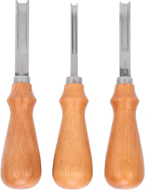 Leather Edger Professional Trimming Working Kit with Wooden Handle for DIY Craft Leather Cutting High Quality Steel 3 Sizes 0.16in 0.24in 0.31in for Handbags Wallets Belts Purses