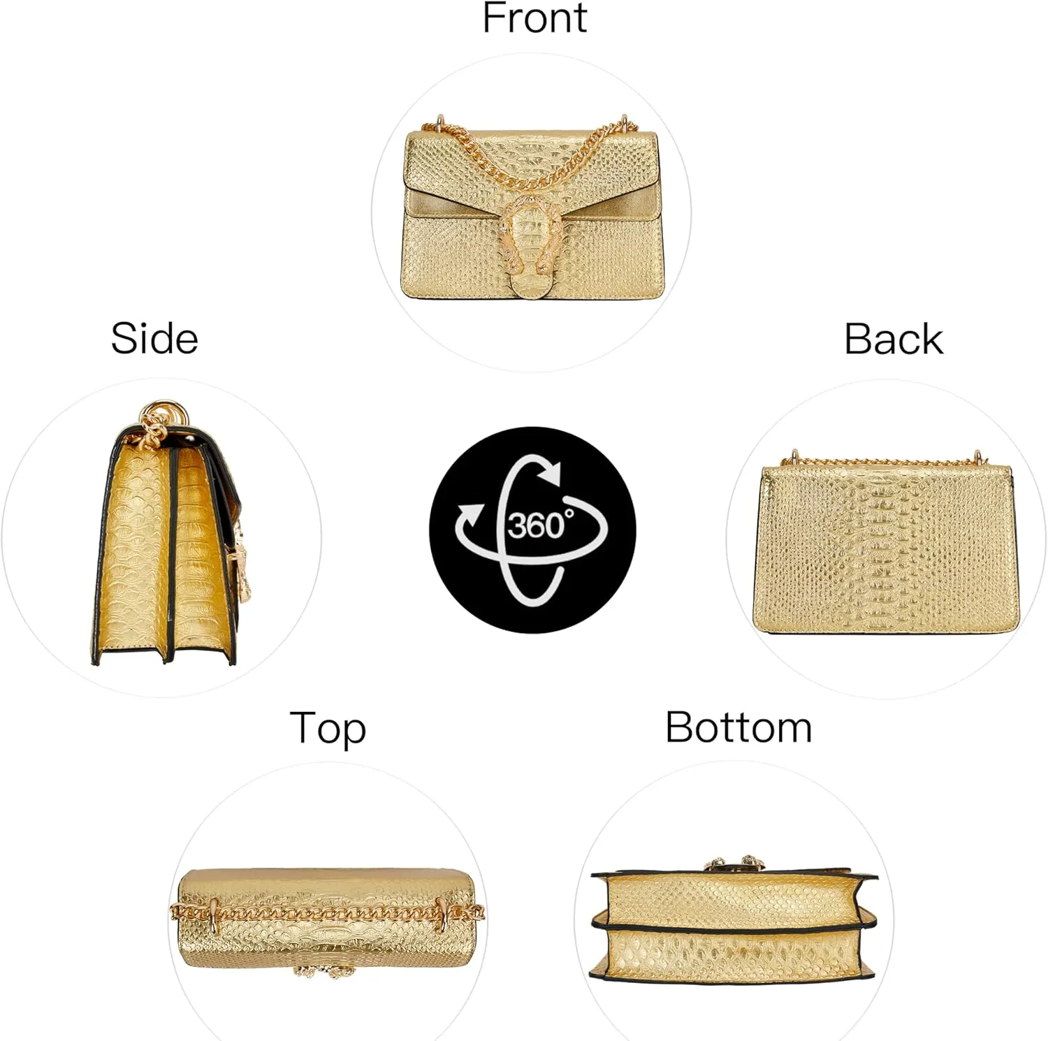 Leather Shoulder Bag Chain Purse for Women - Fashion Crossbody Bags Vintage Snake Print Underarm Bag Square Satchel Handbag