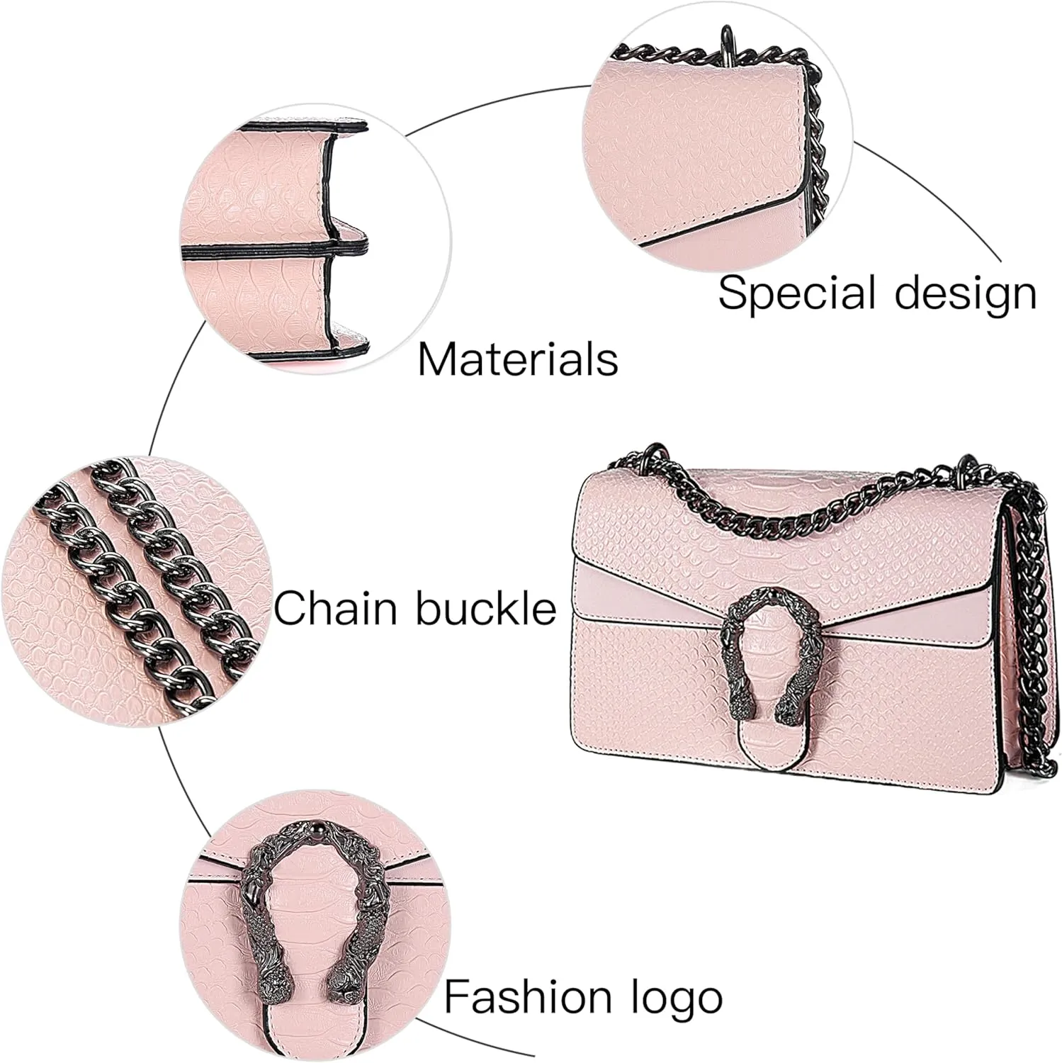 Leather Shoulder Bag Chain Purse for Women - Fashion Crossbody Bags Vintage Snake Print Underarm Bag Square Satchel Handbag