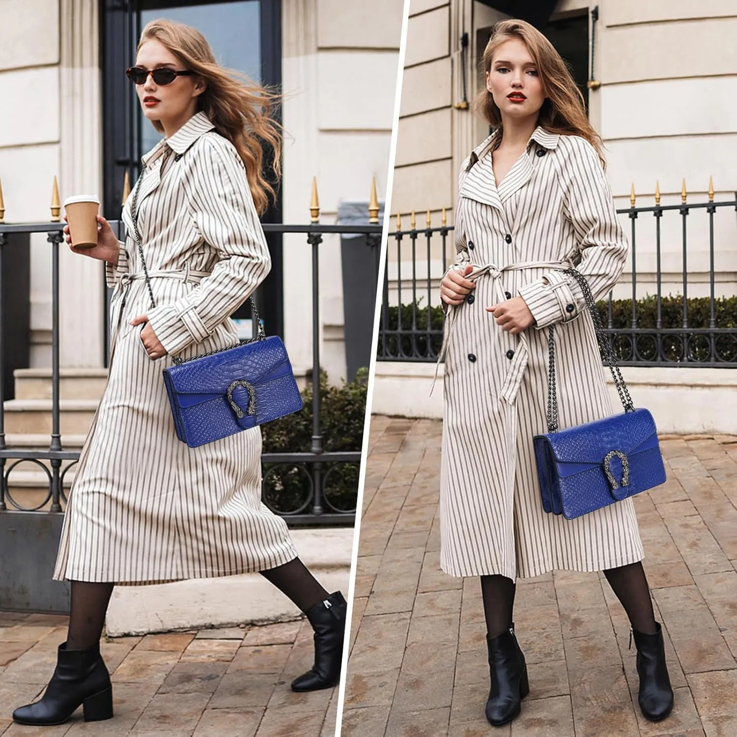 Leather Shoulder Bag Chain Purse for Women - Fashion Crossbody Bags Vintage Snake Print Underarm Bag Square Satchel Handbag