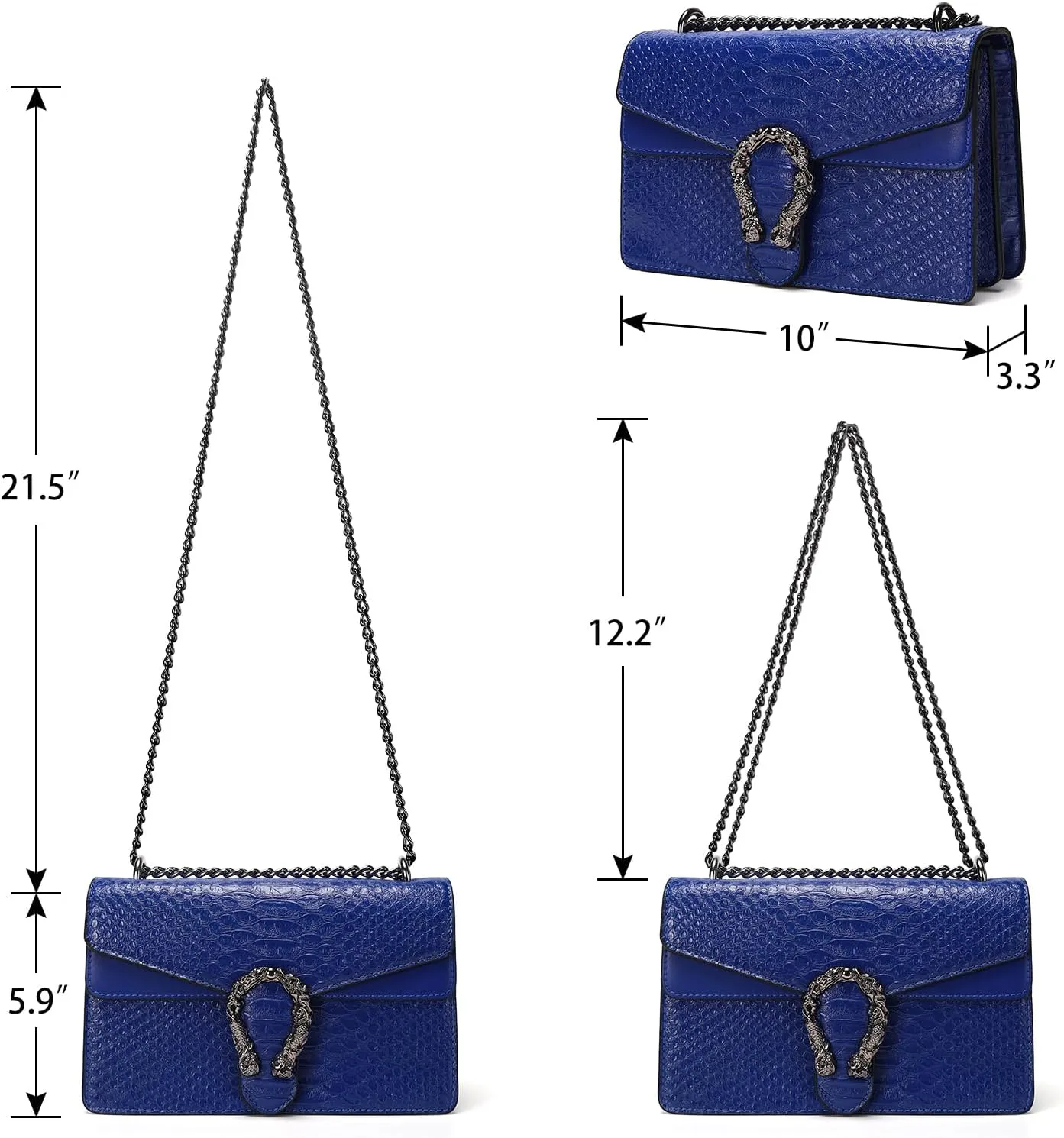 Leather Shoulder Bag Chain Purse for Women - Fashion Crossbody Bags Vintage Snake Print Underarm Bag Square Satchel Handbag